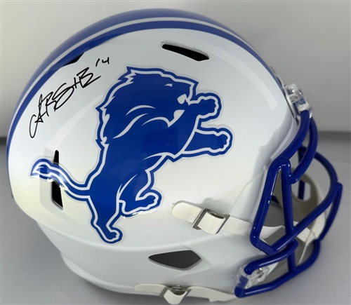 AMON-RA ST. BROWN SIGNED FULL SIZE LIONS FLAT WHITE REPLICA SPEED HELMET - BAS