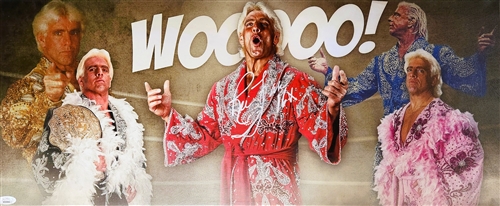 RIC FLAIR SIGNED 13X31 STRETCHED CUSTOM CANVAS COLLAGE - JSA