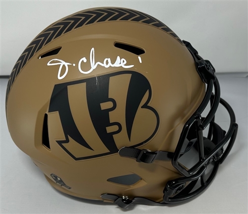 JA'MARR CHASE SIGNED FULL SIZE BENGALS 2023 SALUTE TO SERVICE REPLICA HELMET - BAS