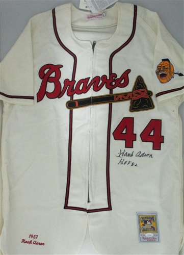 HENRY HANK AARON SIGNED 1957 MITCHELL NESS MILWAUKEE BRAVES JERSEY W HOF WSC Sports