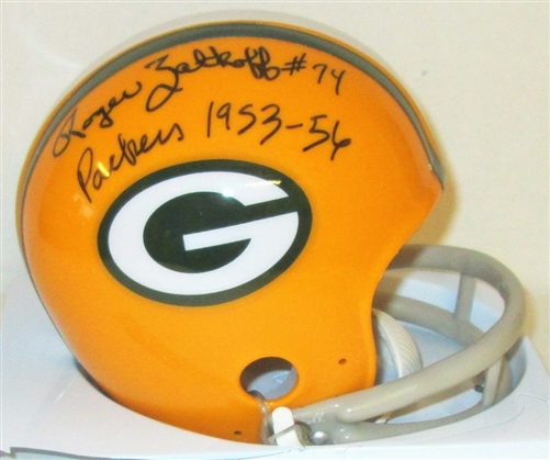 ROGER ZATKOFF SIGNED PACKERS MINI HELMET W/ YEARS