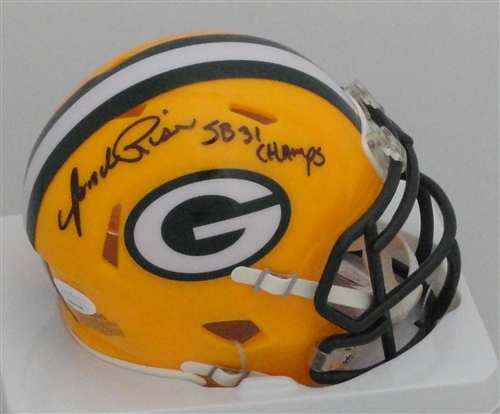 ANDRE RISON SIGNED RIDDELL PACKERS SPEED MINI HELMET W/ "SB 31 CHAMPS" - JSA