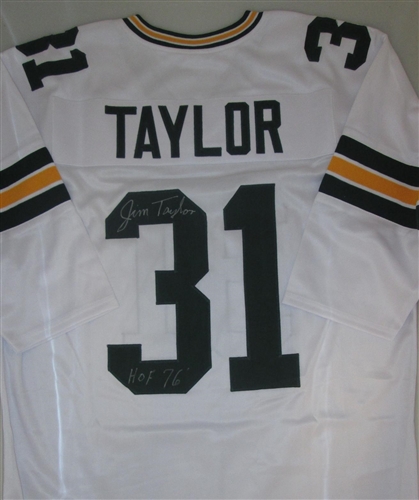 JIM TAYLOR SIGNED CUSTOM AWAY WHITE JERSEY W/ HOF