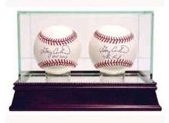 CHERRY WOOD GLASS DUAL BASEBALL DISPLAY CASE