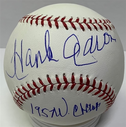 HENRY HANK AARON SIGNED MLB BASEBALL W/ "1957 WS CHAMPS" - JSA