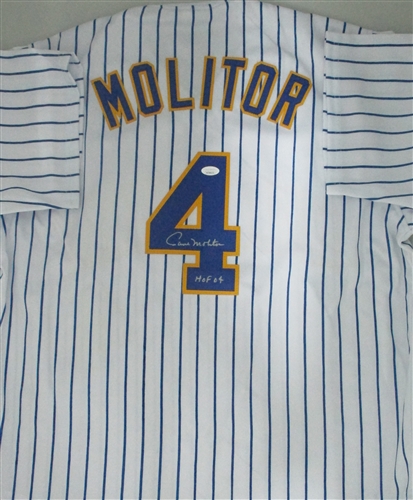PAUL MOLITOR SIGNED CUSTOM REPLICA BREWERS PINSTRIPE JERSEY W/ HOF - JSA PAUL MOLITOR SIGNED CUSTOM REPLICA BREWERS PINSTRIPE JERSEY W/ HOF - JSA