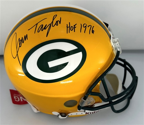 JIM TAYLOR (d) SIGNED FULL SIZE AUTHENTIC PACKERS HELMET W/ HOF- JSA