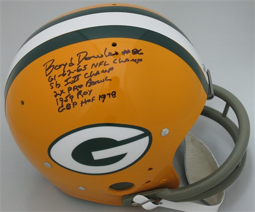 BOYD DOWLER SIGNED FULL SIZE PACKERS TK SUSPENSION HELMET W/ CAREER STATS BOYD DOWLER SIGNED FULL SIZE PACKERS TK SUSPENSION HELMET W/ CAREER STATS